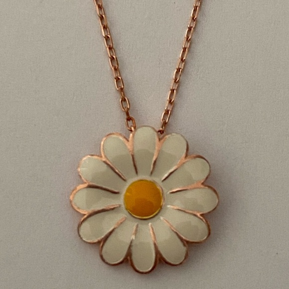 Other - 925 Silver daisy handmade enamel necklace 14k rose gold plated